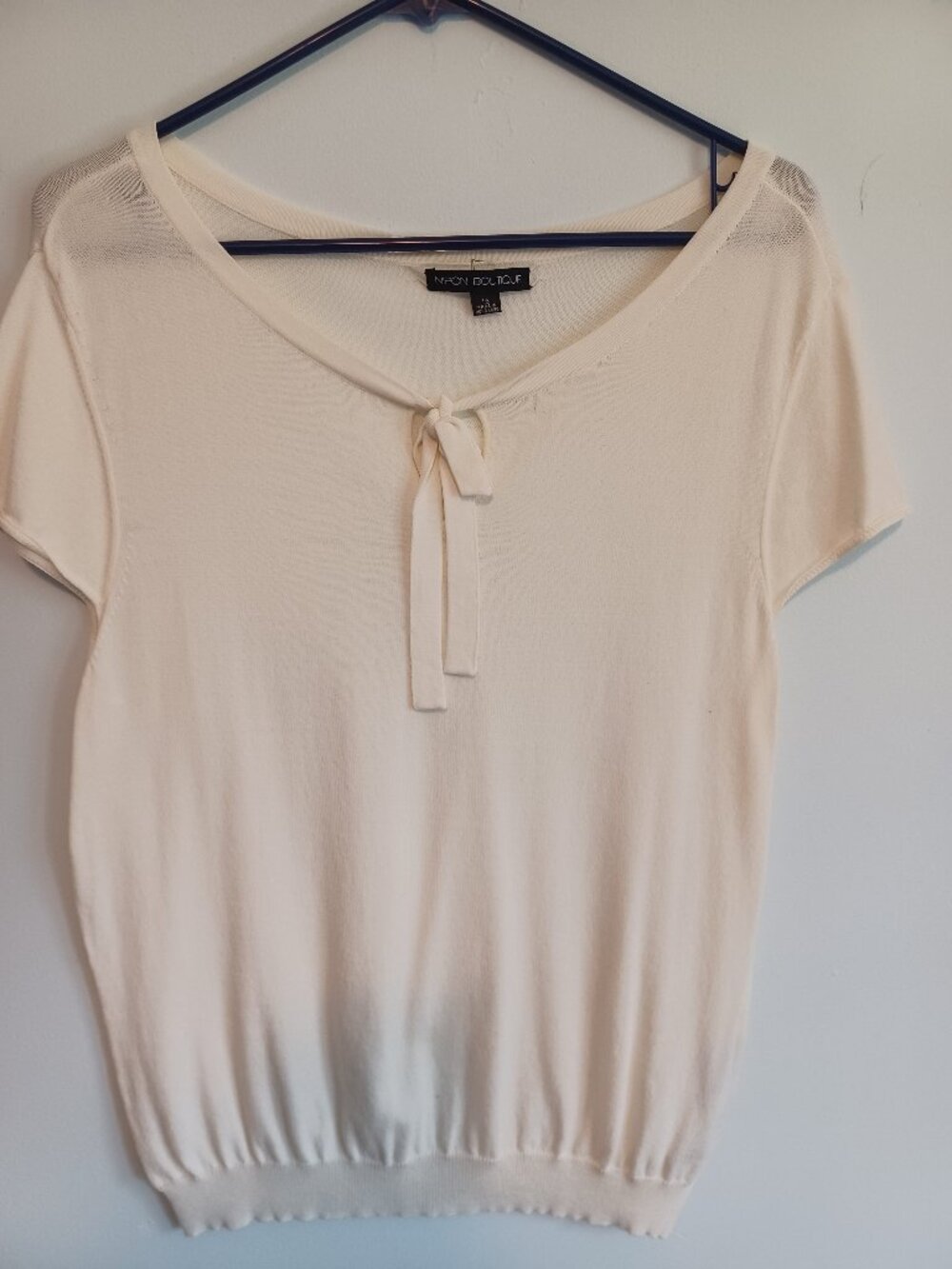Nipon Boutique Women's Ivory Cream Short Sleeve Sheer Summer Sweater Size 16
